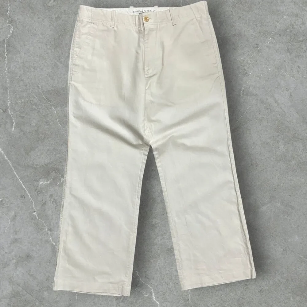 Banana Republic Casual Cream Relaxed Fit Linen Cotton Blend Pants Mens 33 x 30